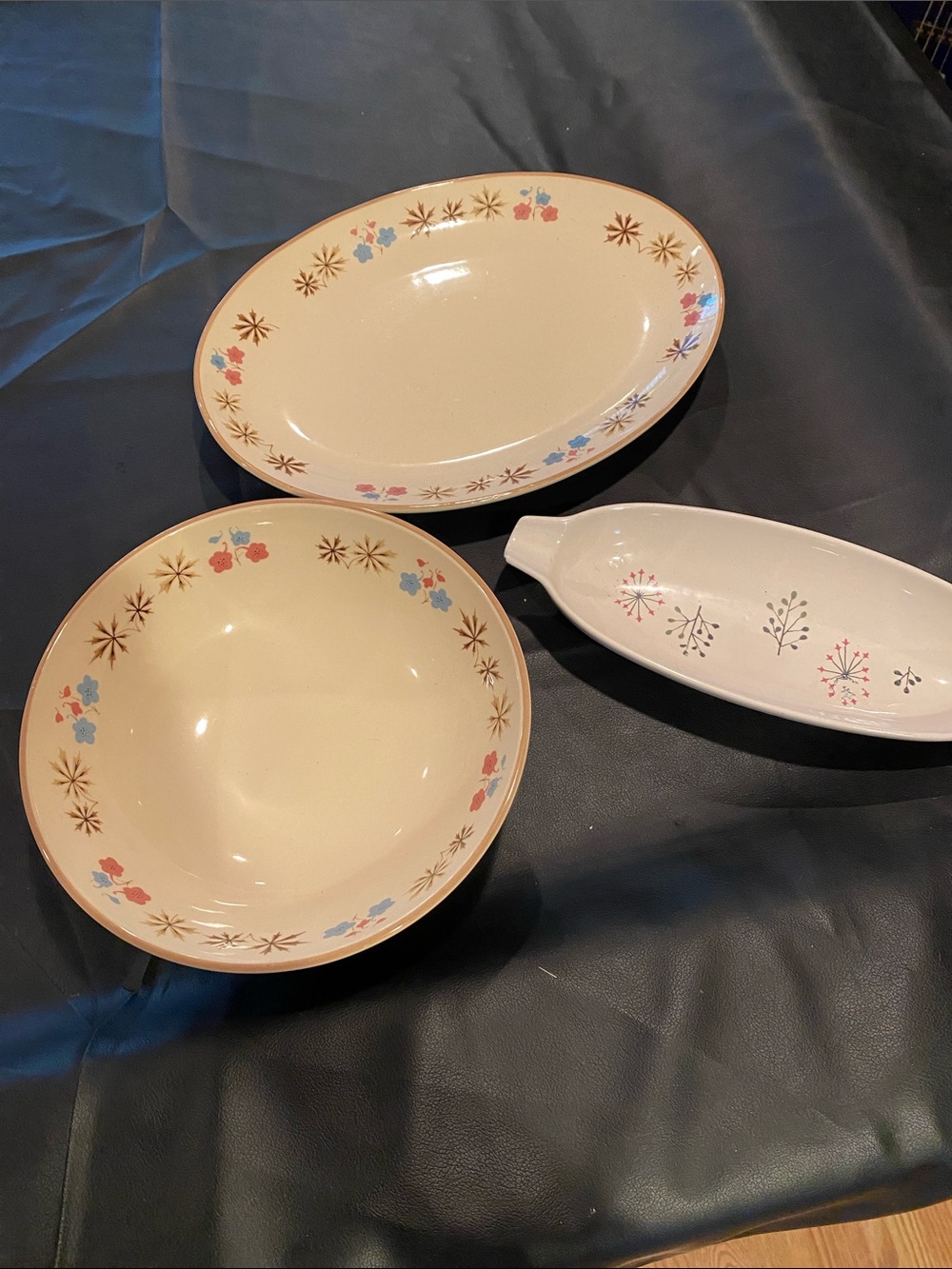 Franciscan Cream Ceramic Serving Bowls with Pink & Blue Floral Motif